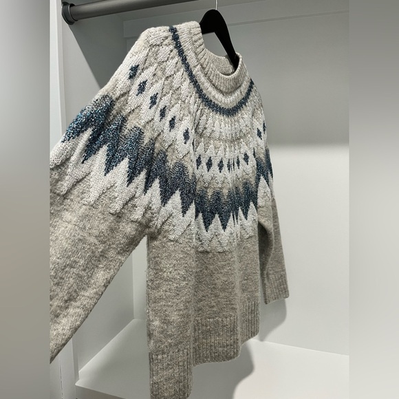 MANGO MNG Casual Cozy Gray and Blue Fair Isle Knit Sweater metallic size XS - Picture 3 of 7